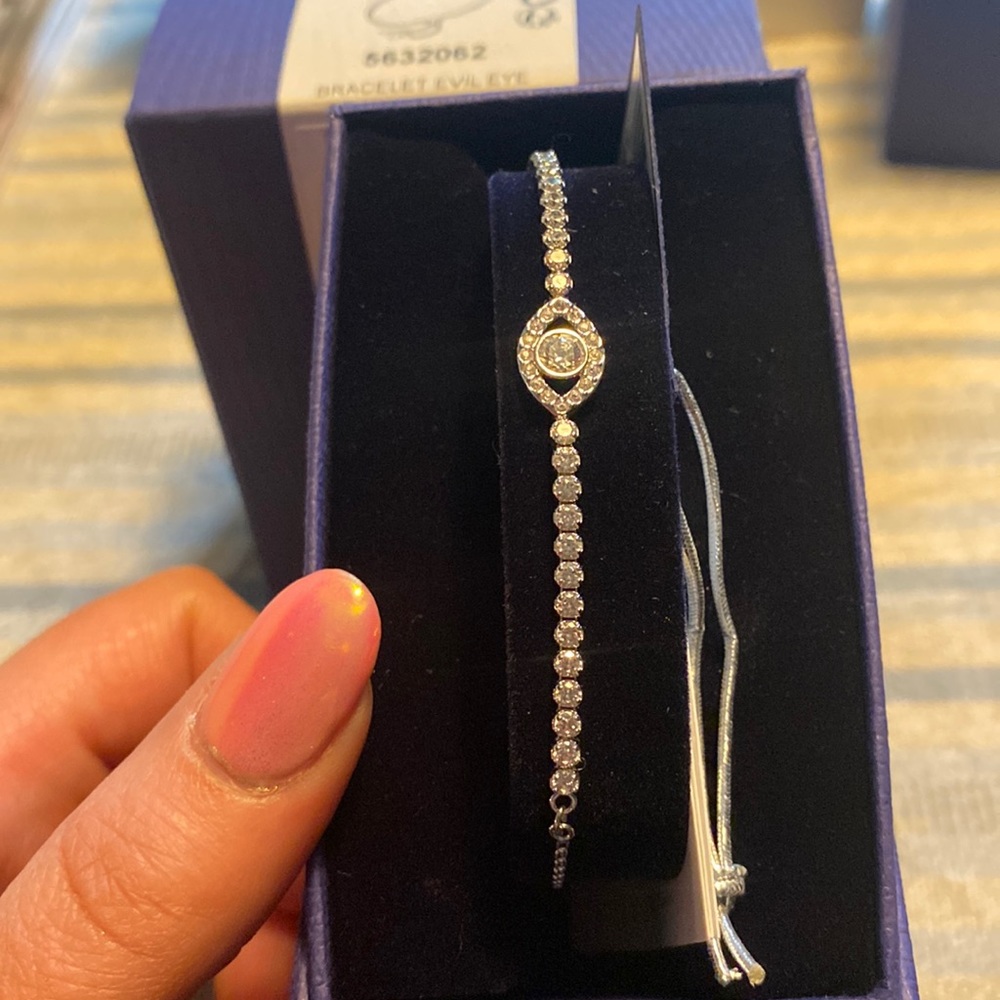 Swarovski Evil Eye bracelet. Stunning piece with tags, pull chain clasp.